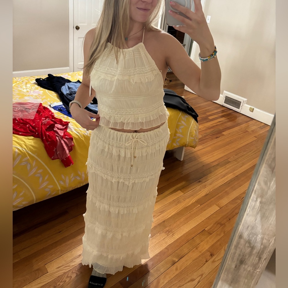 Selfie Leslie Cream Tiered Maxi Skirt Set- Women's Cream Boho Skirt